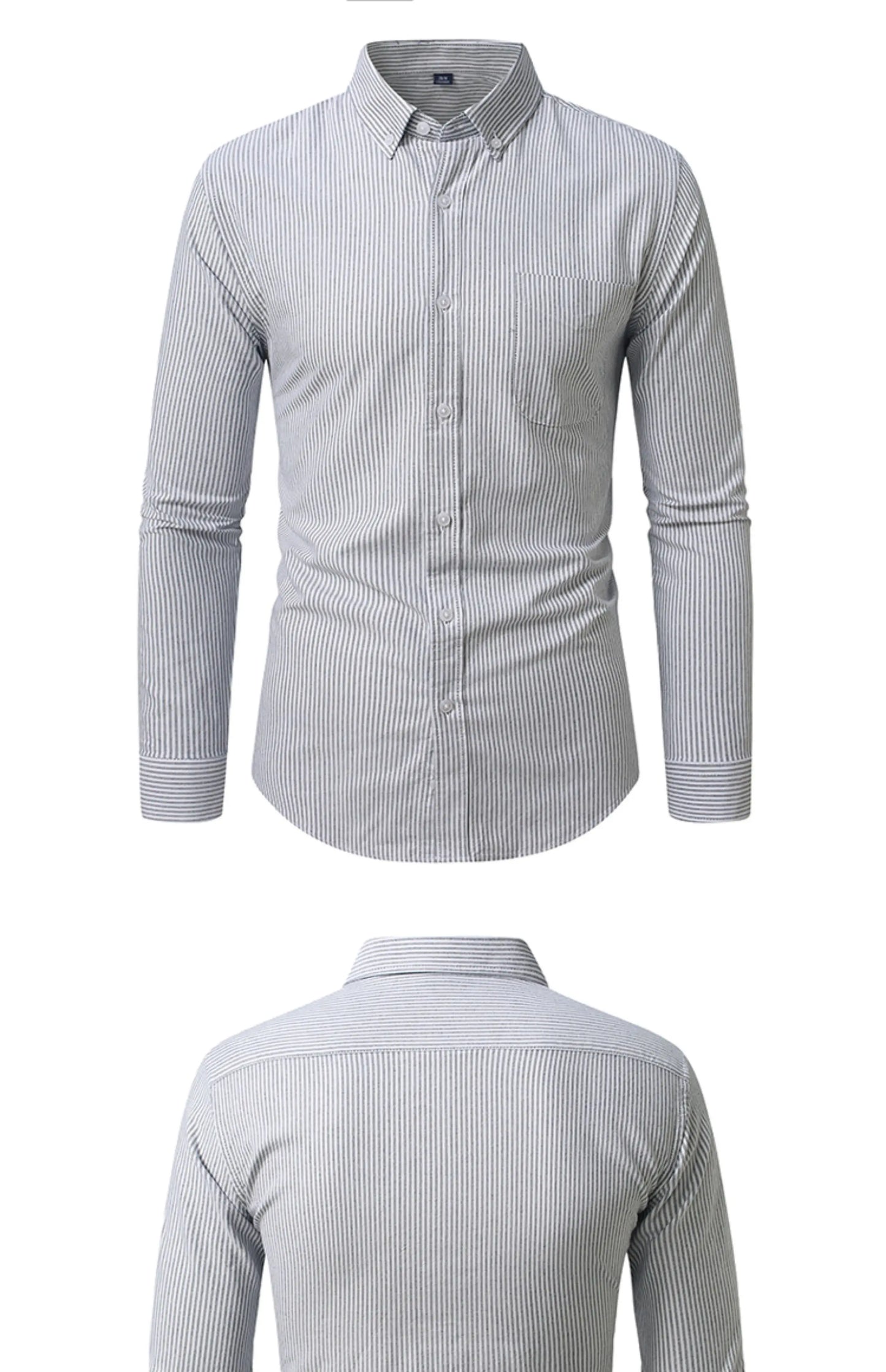 Camisa Hombre Algodón Resistente - Alta Calidad Manga Larga Color Sólido Rayas