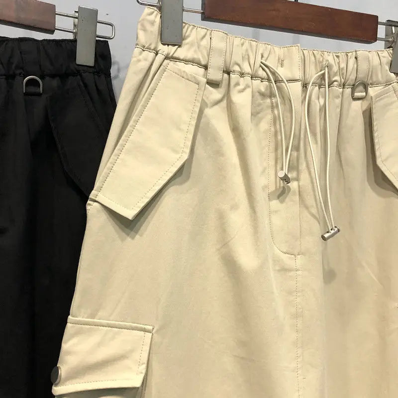 Falda Cargo Mujer Y2K Larga - Falda Bolsillos Cintura Elástica Negra