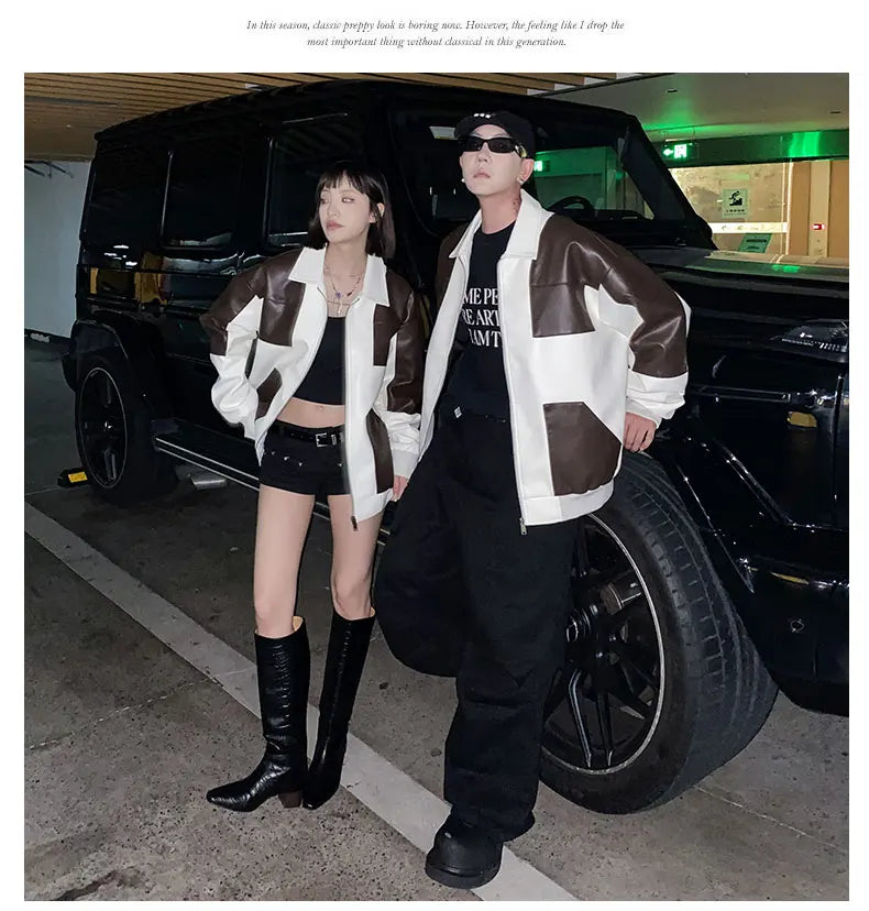 Chaqueta Cuero Hombre Motocicleta - Bomber Biker Otoño Invierno