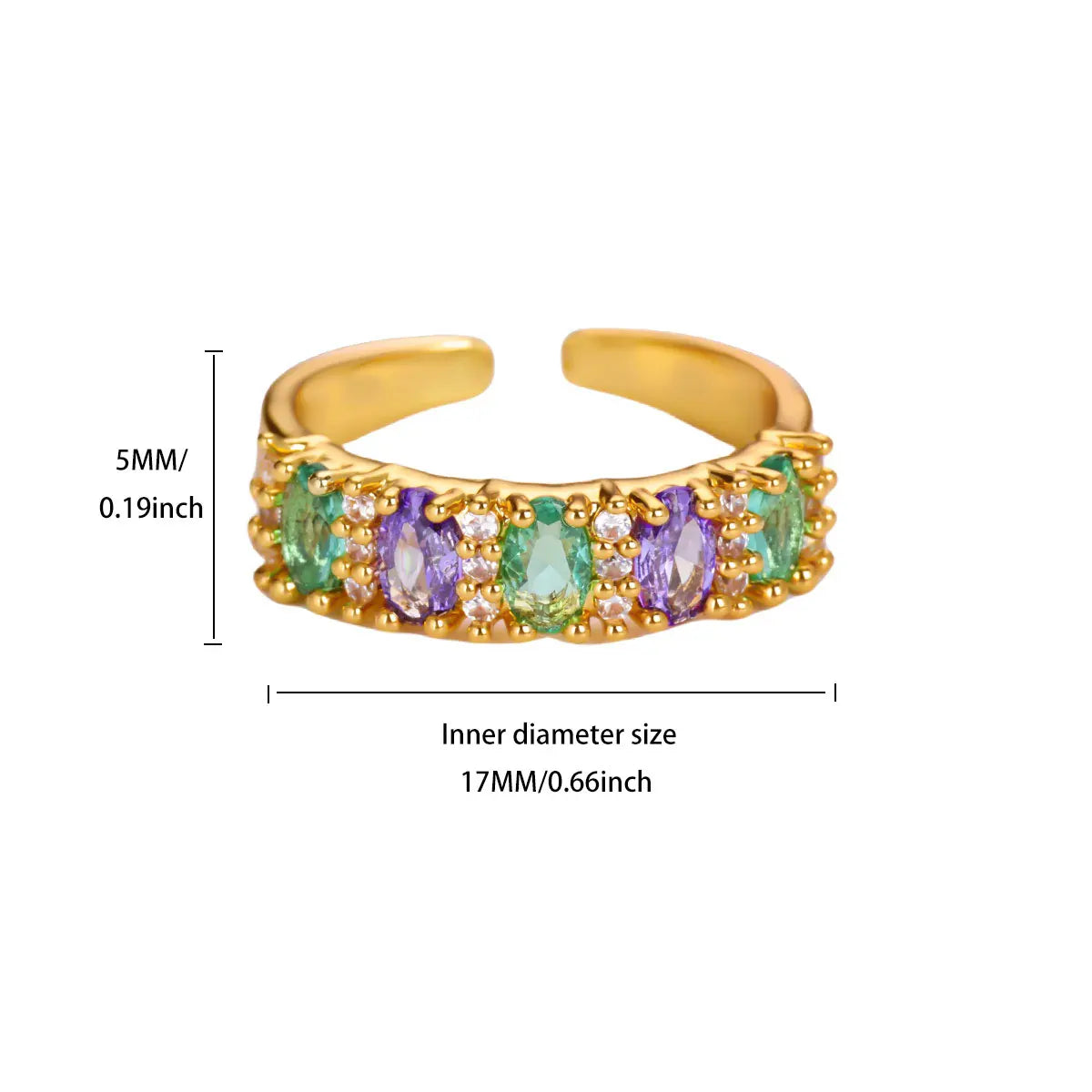 Anillo Circonita Arcoíris Mujer - Acero Inoxidable Dorado Boda 2025