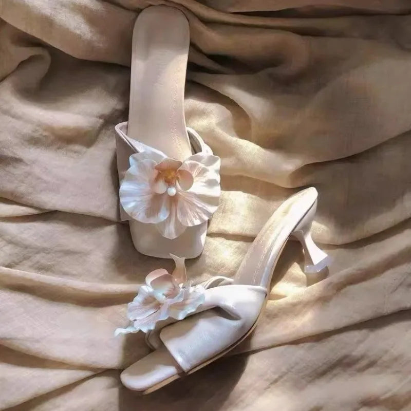 Sandalias Elegantes Mujer 2025 - Zapatos Tacón Alto Flores Fashion Casual