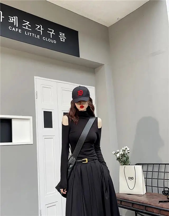 Falda Primavera Mujer Plisada Larga - Falda Color Sólido Elegante Coreana