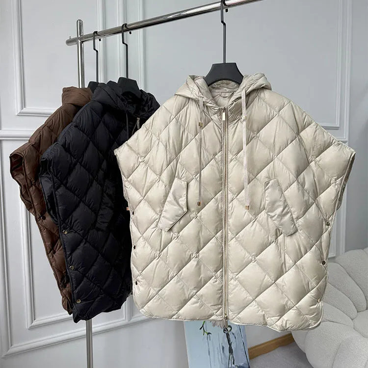 Chaleco Mujer Plumas Pato Capucha 2025 - Chaqueta Sin Mangas Irregular
