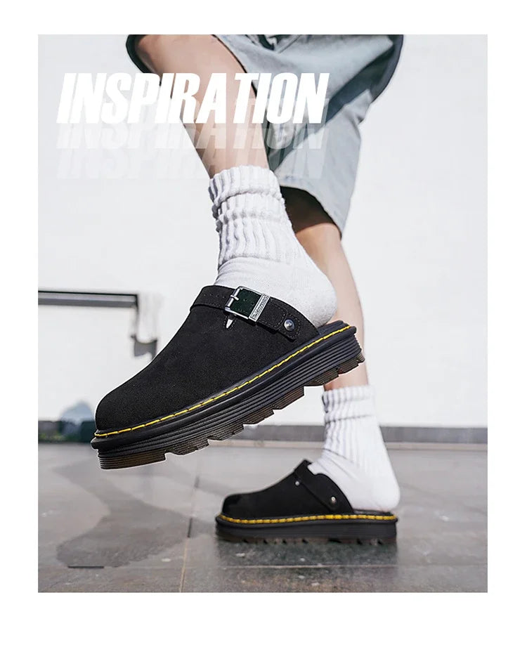 Zuecos Hombre Cuero Verano Moda - Sandalias Casual Playa Antideslizantes