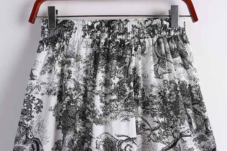 Falda Chiffon Mujer Estampada Antigua - Falda Línea A Cintura Alta Primavera 2025