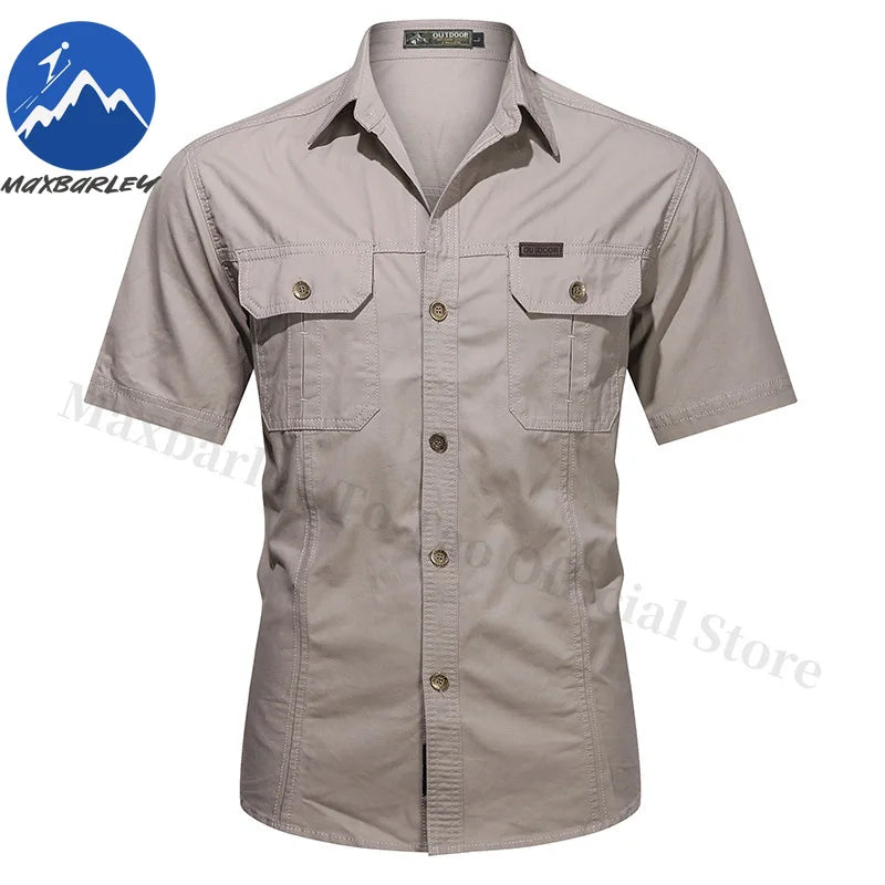 Camisa Hombre Trabajo Cargo 2025 - 100% Algodón Manga Corta Multi-Bolsillos Pesca Caza Verano