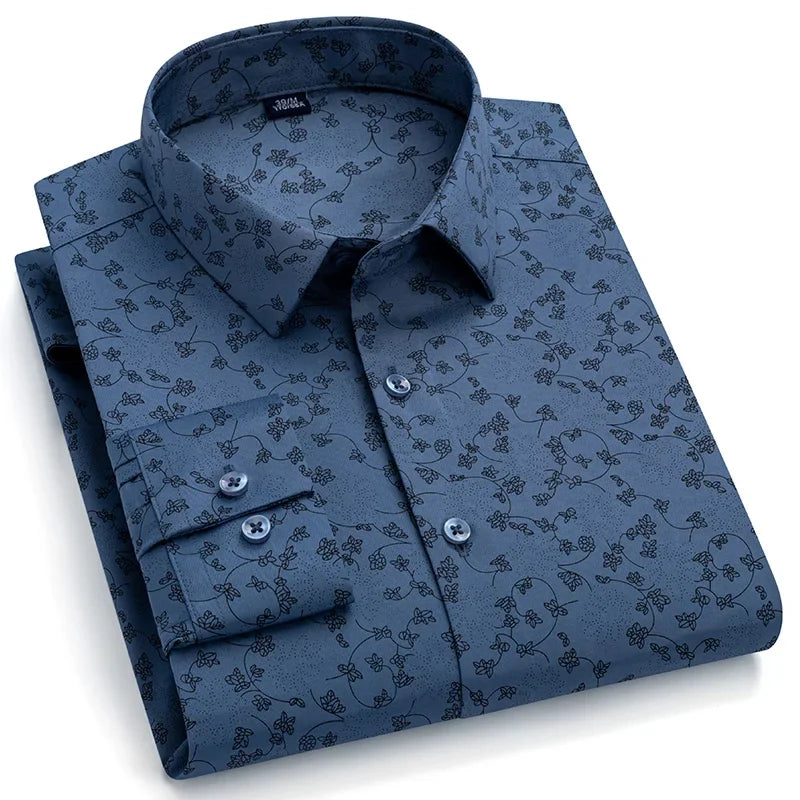 Camisa Hombre Estampada Vintage Slim Fit - Manga Larga Cuadros Suave Fashion Designer