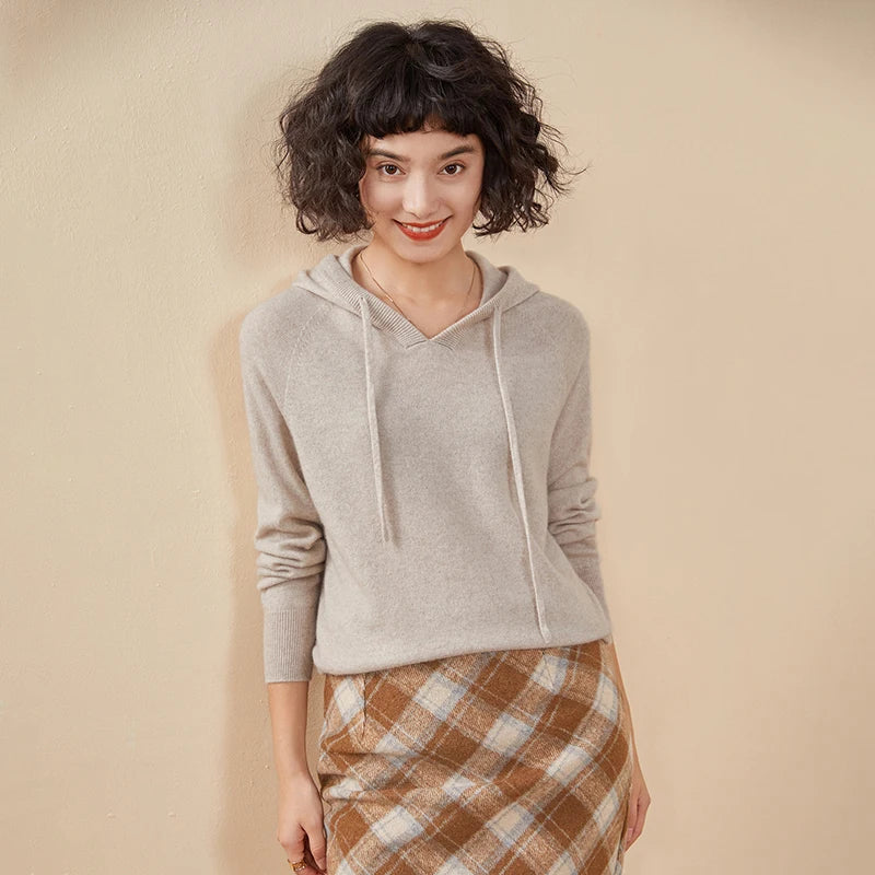 Sudadera Mujer Cashmere Capucha 100% - Pullover Punto Otoño Invierno Lujo