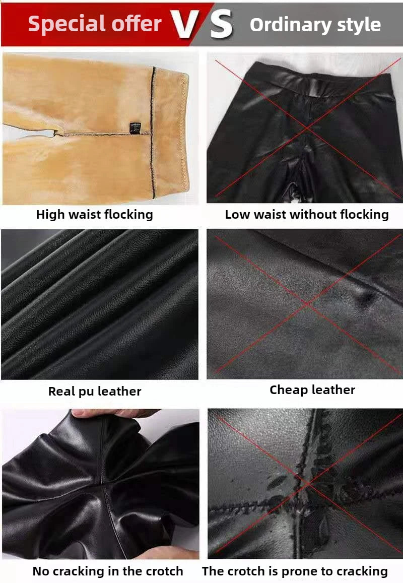 Leggings Mujer Forro Polar Invierno 2024 - Efecto Cuero Cintura Alta Térmicos