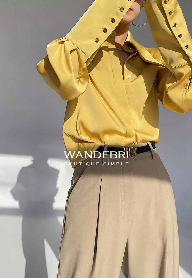 Camisa Satén Seda Mujer Vintage - Blusa Blanca Manga Larga Elegante