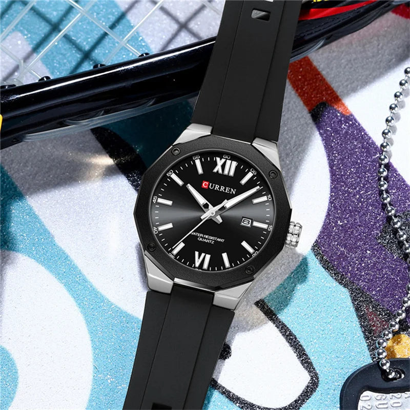 Reloj CURREN 8465 Nuevo 2025 - Cuarzo Silicona Luz Nocturna Casual Resistente al Agua