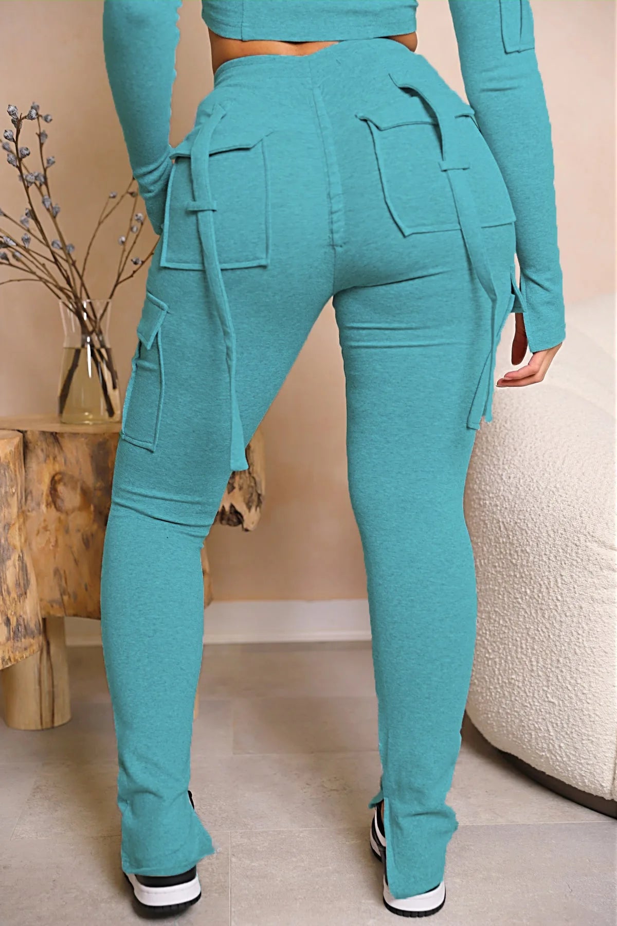 Pantalón Cargo Mujer Slim Fit - Pantalón Casual Cordón Botón