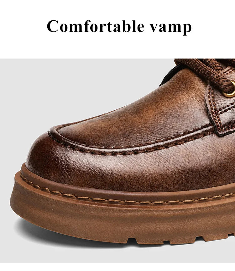 Botas Hombre Motocicleta Outdoor - Botines Casual Plataforma Cordones Marrón Negro