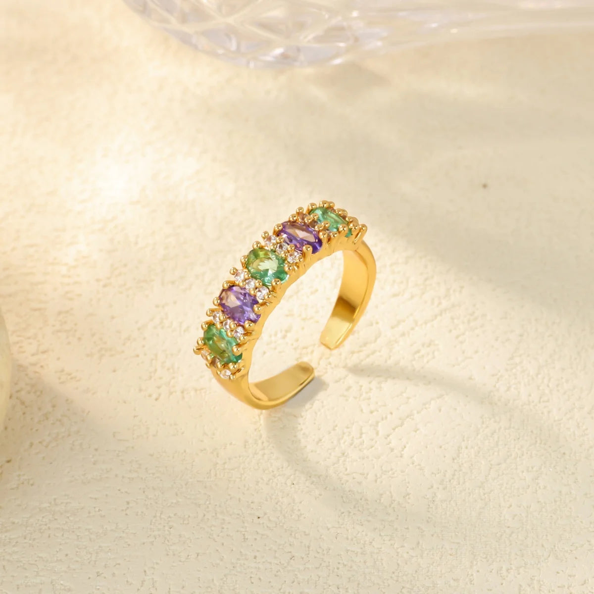 Anillo Circonita Arcoíris Mujer - Acero Inoxidable Dorado Boda 2025