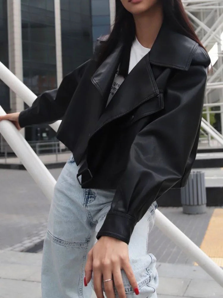 Chaqueta Cuero Mujer Moto Biker - Chaqueta PU Streetwear Corta