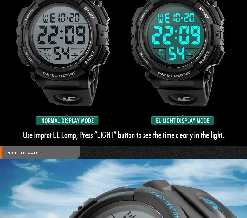 Reloj Deportivo Hombre SKMEI 1258 Digital - Multifunción Militar 5ATM Resistente al Agua Outdoor