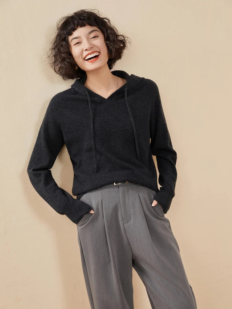 Sudadera Mujer Cashmere Capucha 100% - Pullover Punto Otoño Invierno Lujo