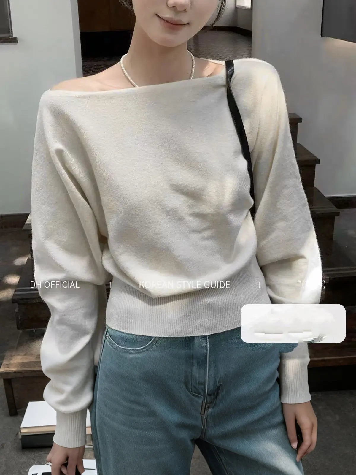 Jersey Mujer Cuello Barco Hombros Descubiertos - Manga Larga Punto Primavera