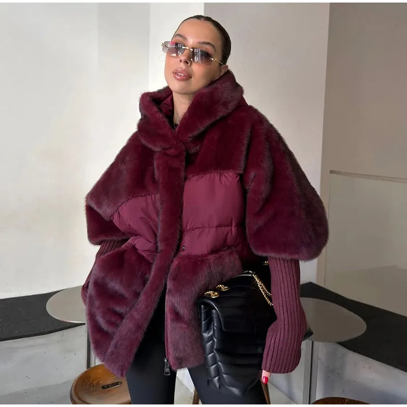 Abrigo Mujer Capucha Patchwork - Abrigo Manga Tejida Oversize 2025