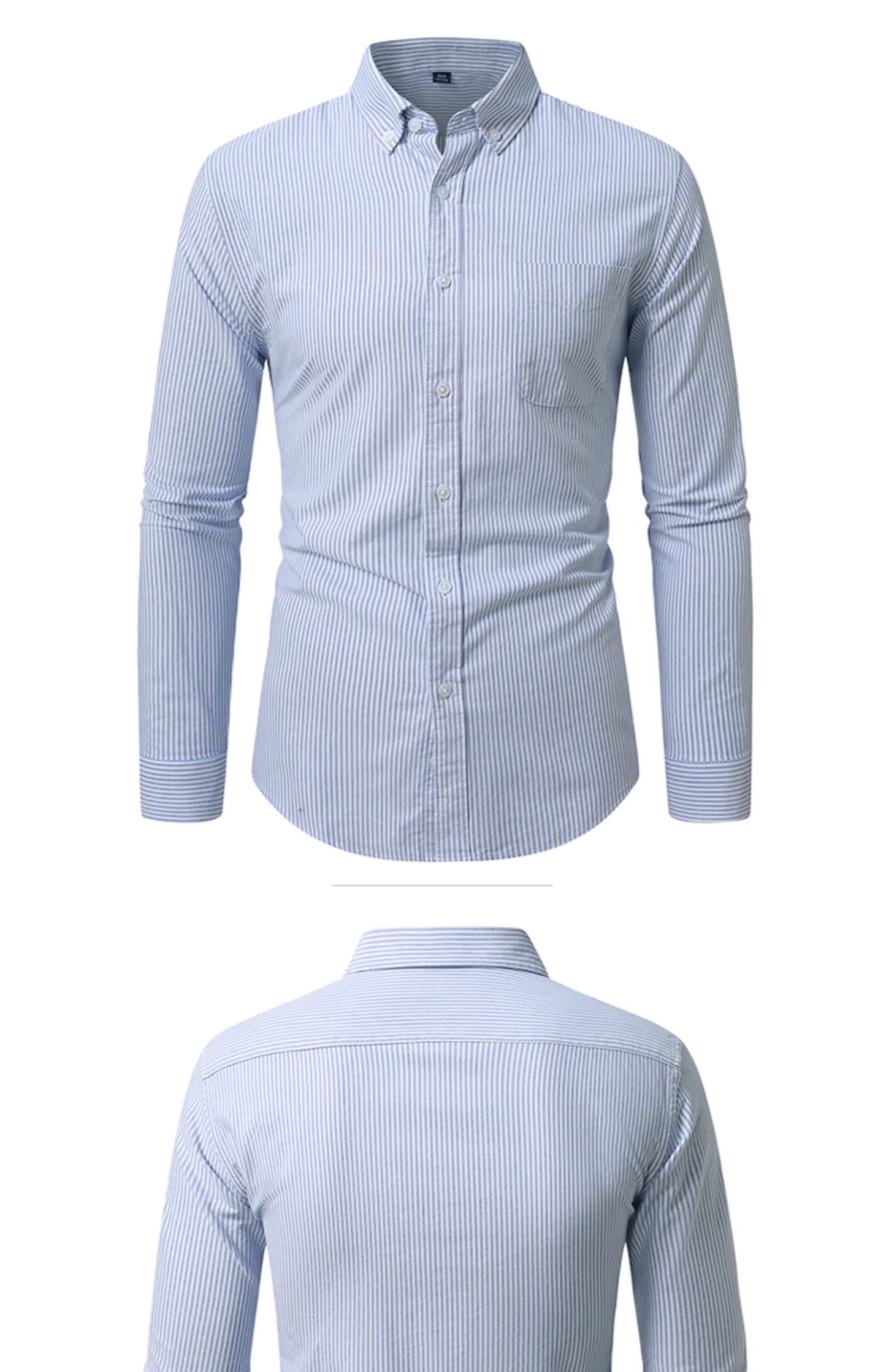 Camisa Hombre Algodón Resistente - Alta Calidad Manga Larga Color Sólido Rayas