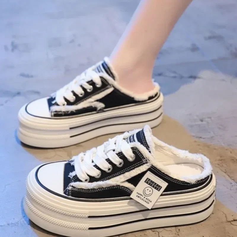 Chinelos Canvas Mujer Medio - Sneakers Slip-On Plataforma Transpirables Loafers