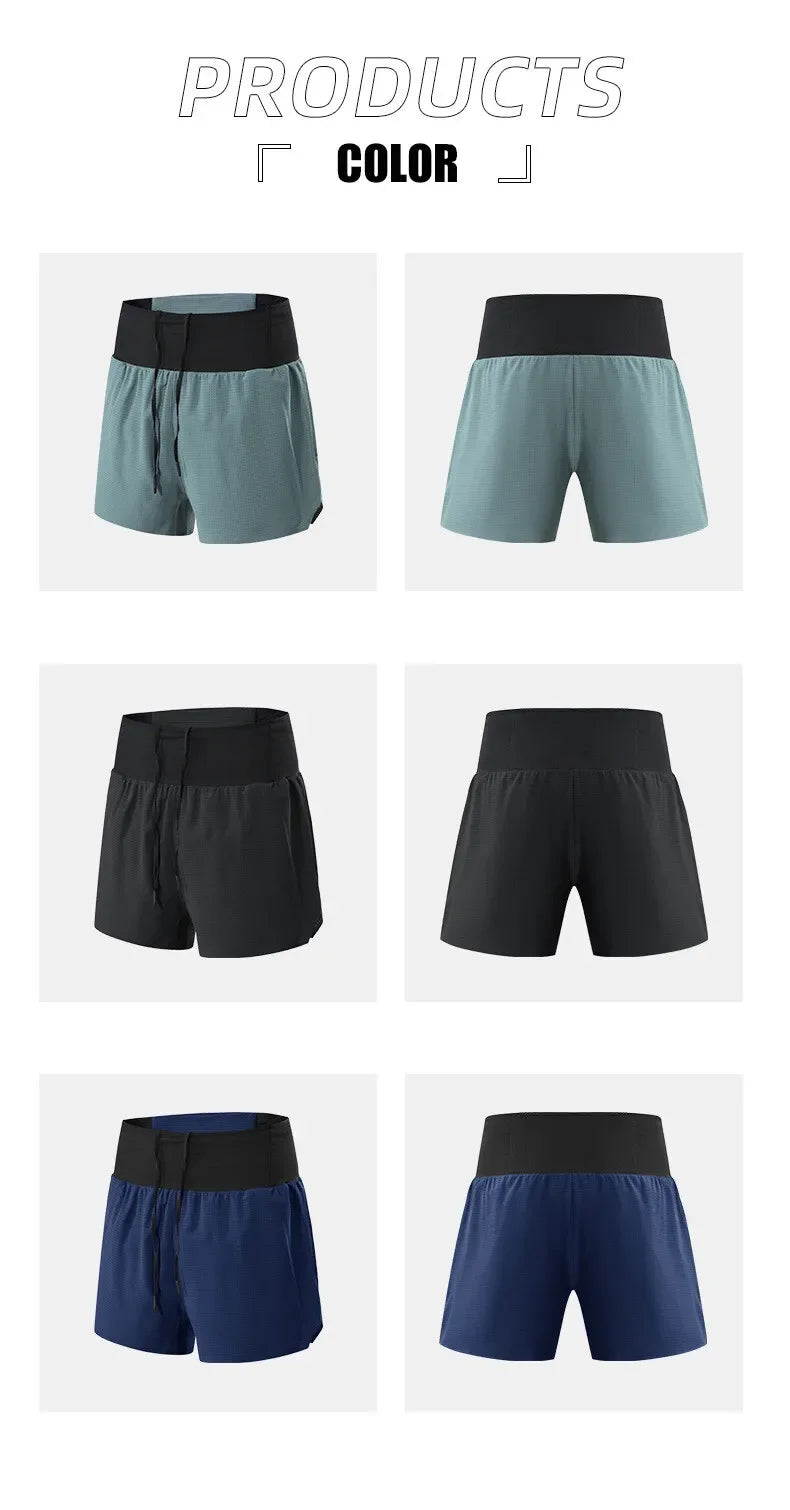 Shorts Running Hombre 2 en 1 Marathon - Pantalones Secado Rápido Multi-Bolsillos Riñonera