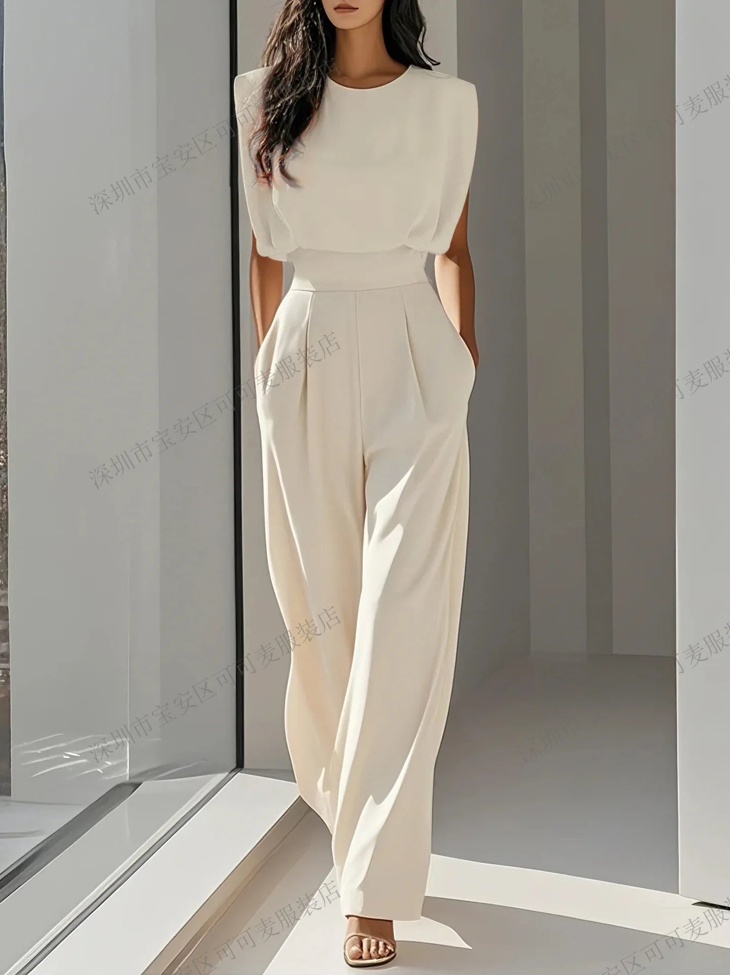 Mono Mujer Elegante Oficina Verano - Jumpsuit Cintura Alta Bolsillos
