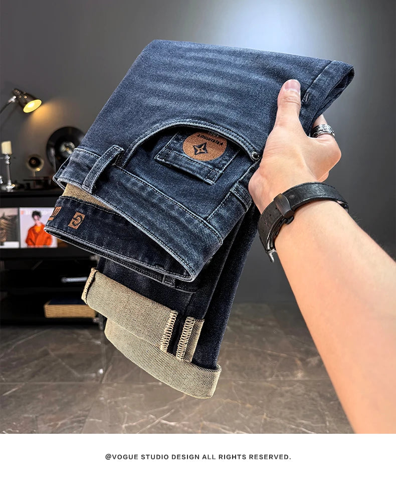 Vaqueros Hombre Otoño Invierno Coreanos - Jeans Rectos Stretch Casuales con Cinturón