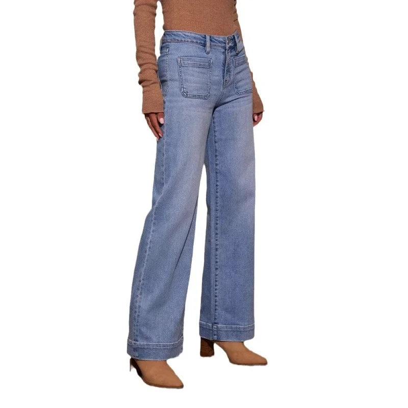 Jeans Mujer Cintura Alta Pierna Ancha - Pantalón Retro Primavera 2025