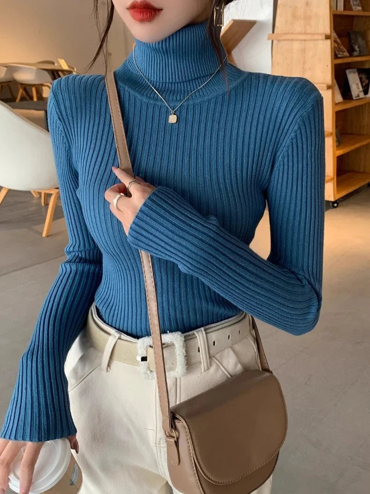 Jersey Mujer Cuello Alto Invierno 2024 - Grueso Cálido Slim Fit