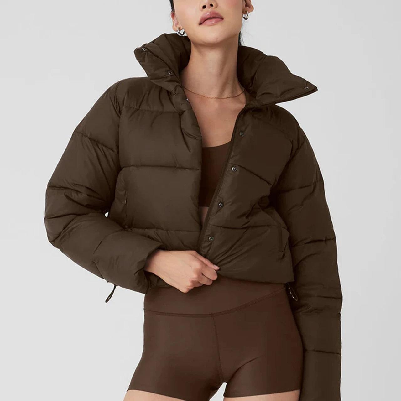 Parka Mujer Deporte Puff - Parka Algodón Acolchado Cuello Alto Corta Invierno