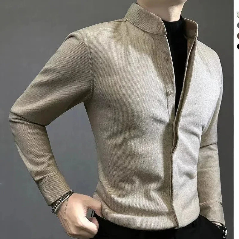 Camisa Hombre Business Casual Primavera Otoño - Manga Larga Solapa Botones Ocultos Coreano Streetwear Oficina