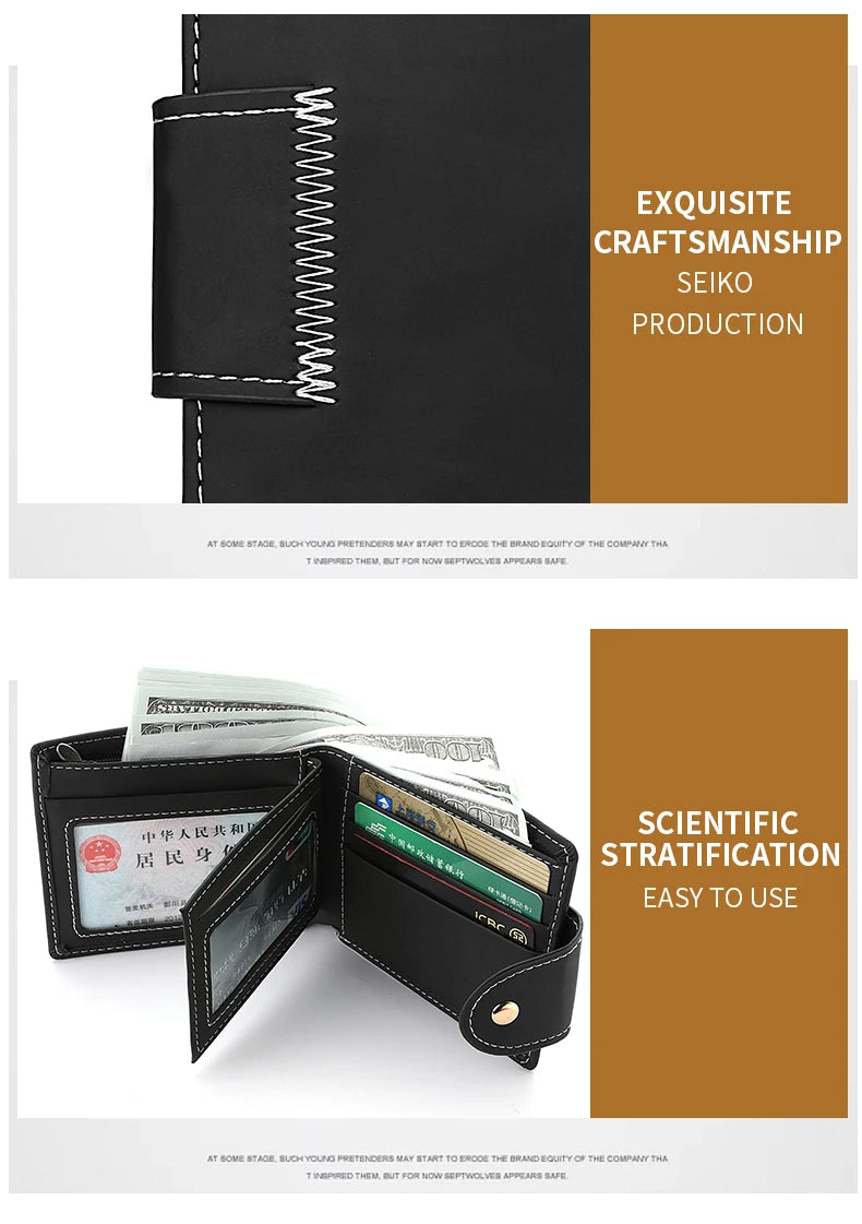 Cartera Hombre Corta Cuero PU - Billetera Plegable Tarjetero Águila