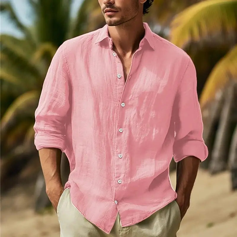 Camisa Hombre Cuatro Estaciones Casual - Color Sólido Uso Diario Versátil