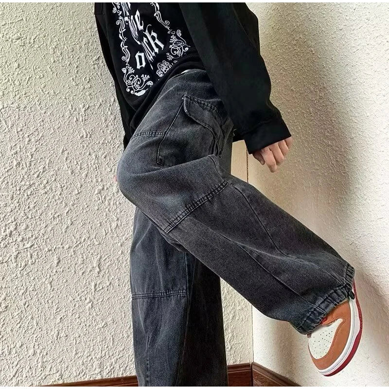 Vaqueros Cargo Y2K Baggy para Hombre - Jeans Pierna Ancha Ajustables Hippie Streetwear