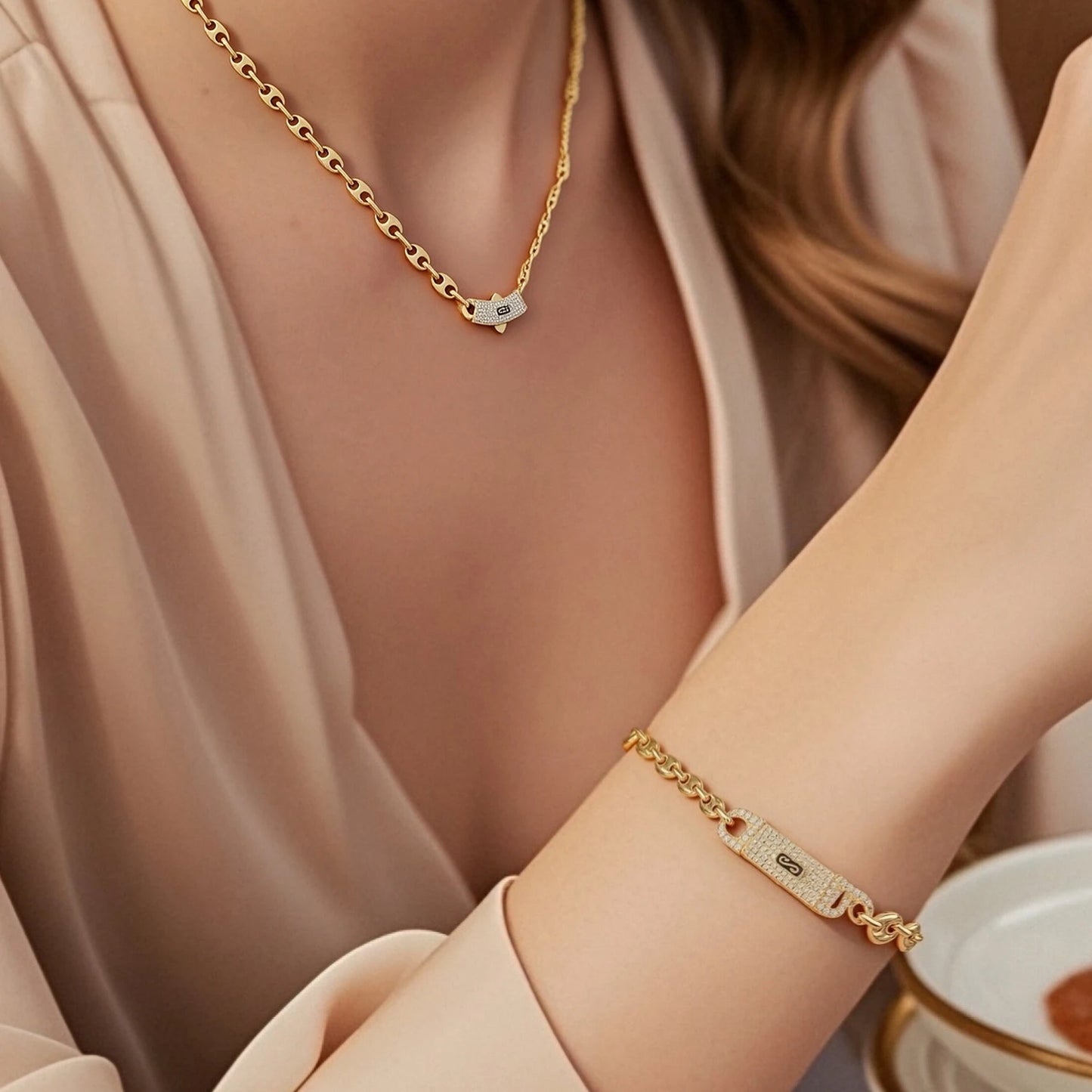 Pulsera Circonita Diamantes Mujer - Chapado Oro 14K Negocios Trendy