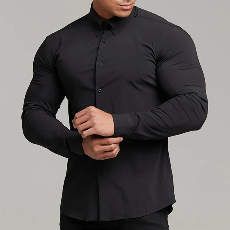 Camisa Hombre Otoño Slim Business - Manga Larga Casual Social Vestir Fitness Deportiva