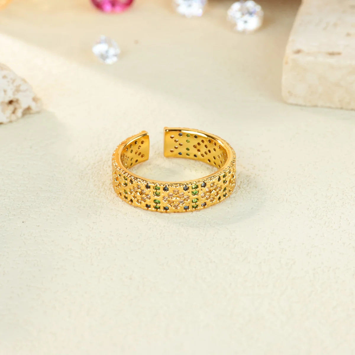 Anillo Circonita Arcoíris Mujer - Acero Inoxidable Dorado Boda 2025
