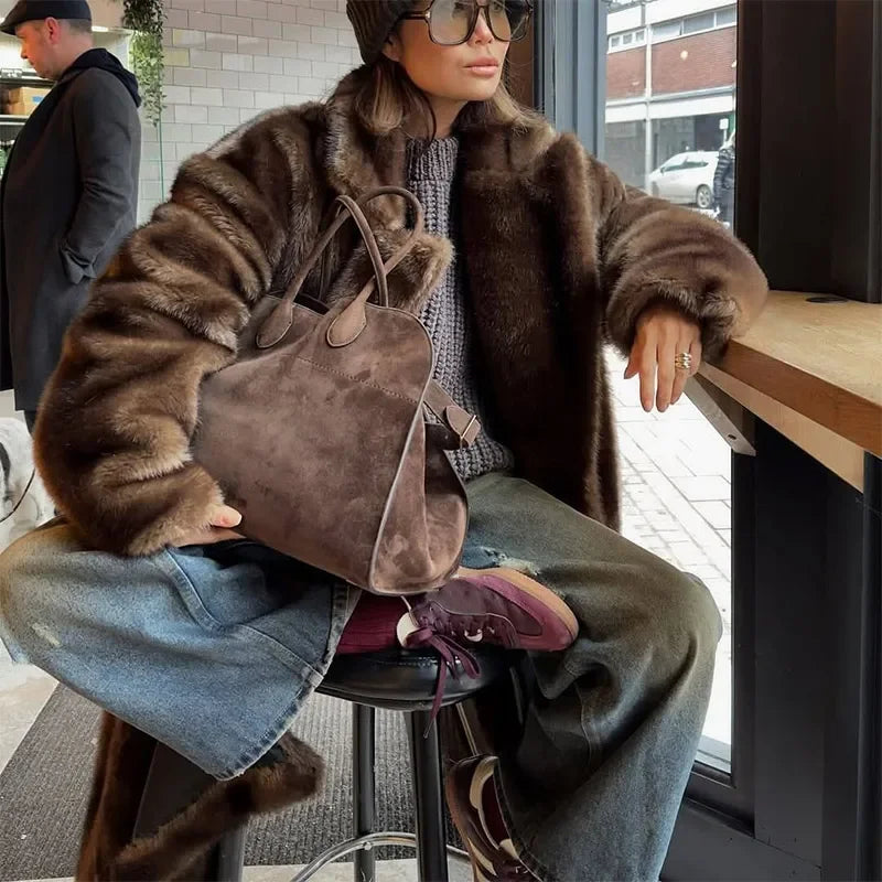 Abrigo Piel Sintética Mujer Marrón - Abrigo Eco High Street Otoño