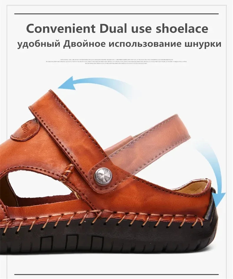 Sandalias Hombre Cuero Verano 2025 - Clásicas Romanas Outdoor Playa Chanclas Goma Trekking