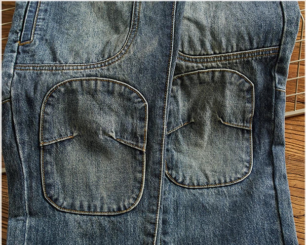 Vaqueros Moto Vintage Americanos - Jeans Cargo Parches Pesados Estilo Retro