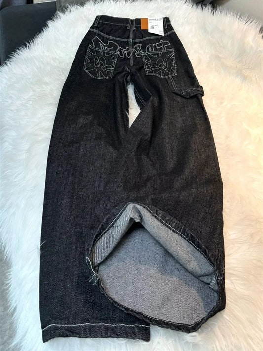 Jeans Negros Mujer Bordados - Pantalón Denim Vintage Gótico