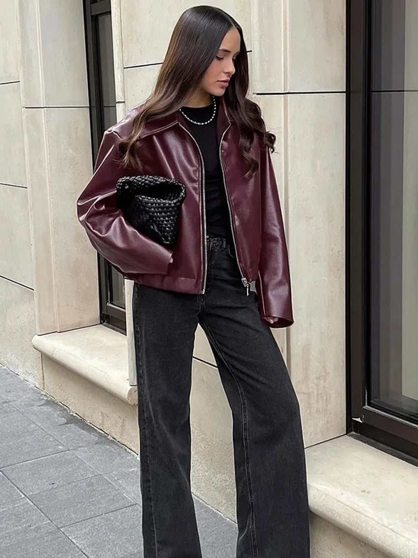 Chaqueta Cuero Roja Angola - Chaqueta Moto Streetwear 2024