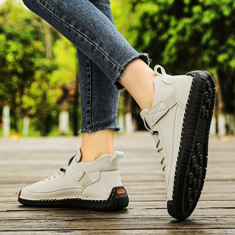 Sneakers Piel Mujer Artesanales - Zapatillas Mid-Top Slip-On Loafers Casual