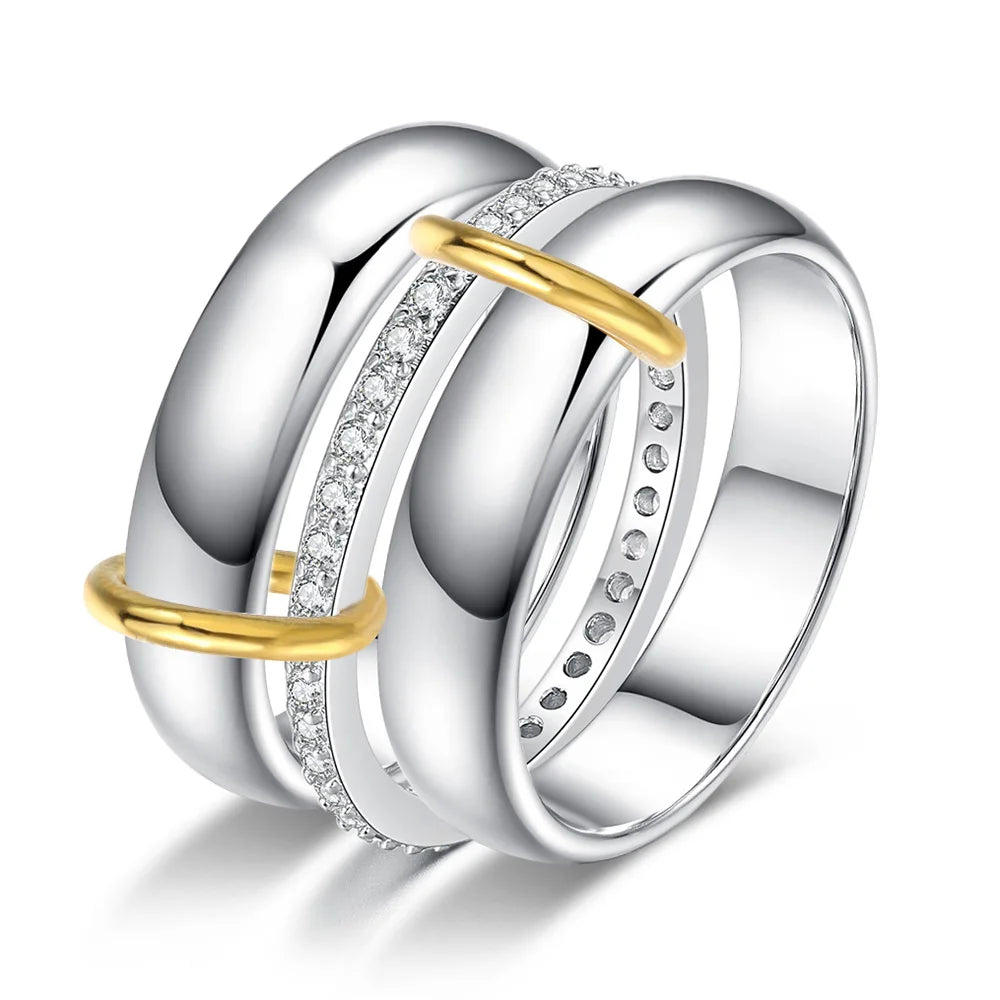 Set 3 Anillos Apilables Entrelazados - Acero Inoxidable Circonita Plata