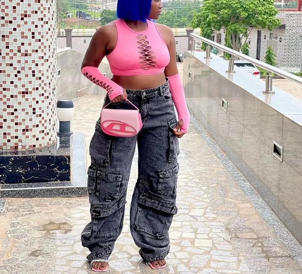 Jeans Cargo Mujer Europeos - Pantalón Multibolsillos Primavera