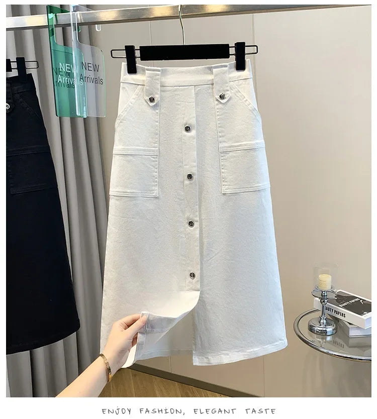 Falda Mujer Denim Tallas Grandes Primavera - Midi Cintura Alta Elástica