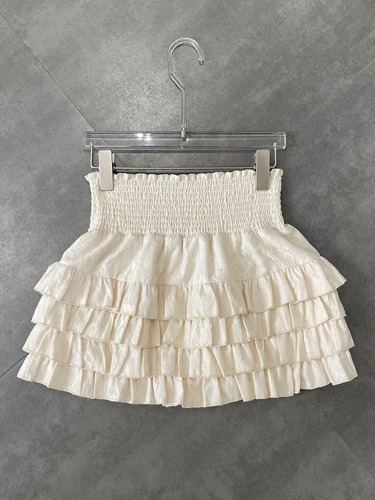 Falda Cintura Alta Mujer Primavera - Falda Mini Volantes Y2K Preppy