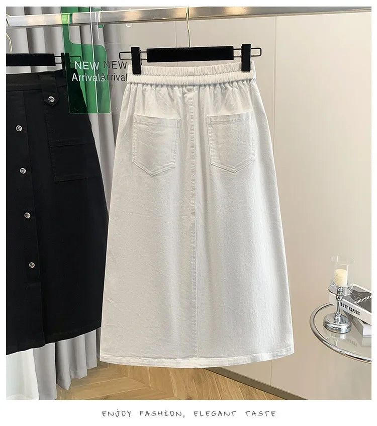 Falda Mujer Denim Tallas Grandes Primavera - Midi Cintura Alta Elástica