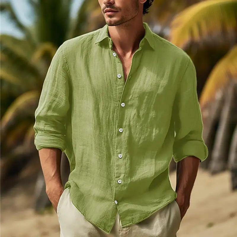 Camisa Hombre Cuatro Estaciones Casual - Color Sólido Uso Diario Versátil